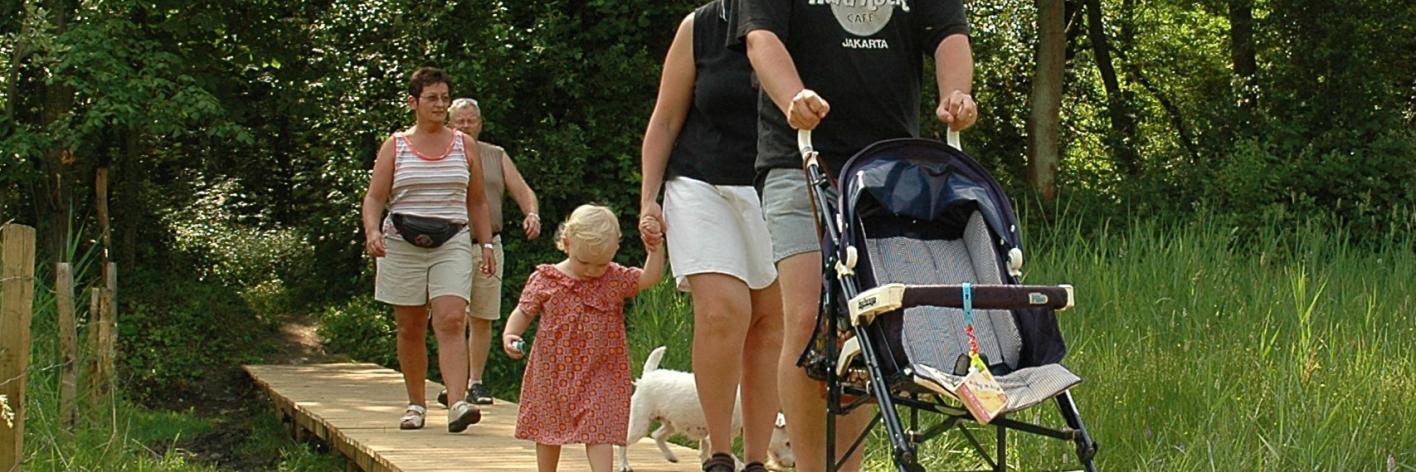 Plankenpad met kinderwagen