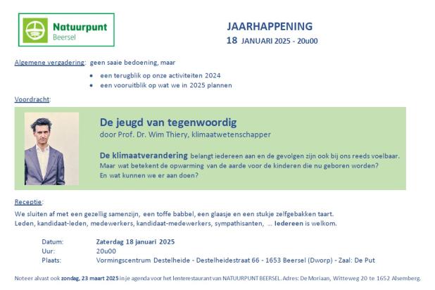 Jaarhappening 18 januari 2025, 20 uur